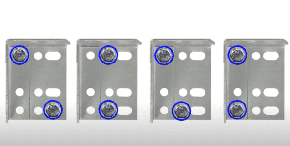 Technical drawing showing all possible bolt configurations when attaching brackets to struts.