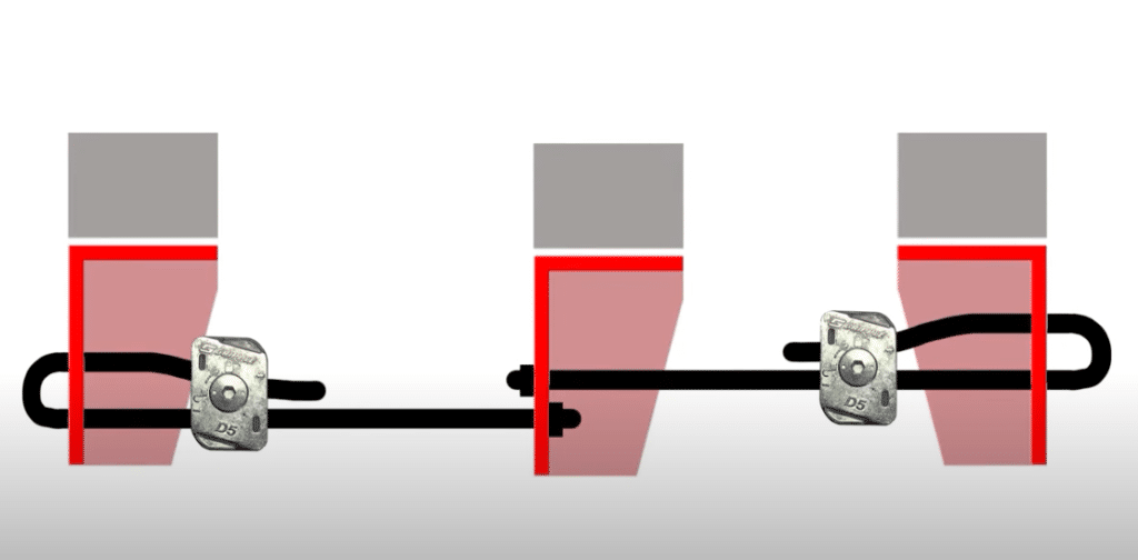 Technical drawing showing correct wire configuration on a two-cable installation.