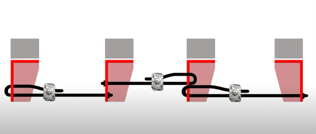 Technical drawing showing correct wire configuration on a multi-cable installation.