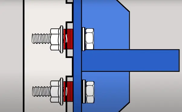 Photo showing how to fit nuts, bolts and washers on Apex struts.