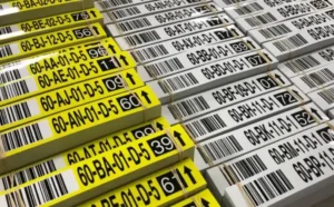 A close-up photo of ELAN's Silverback warehouse racking labels.