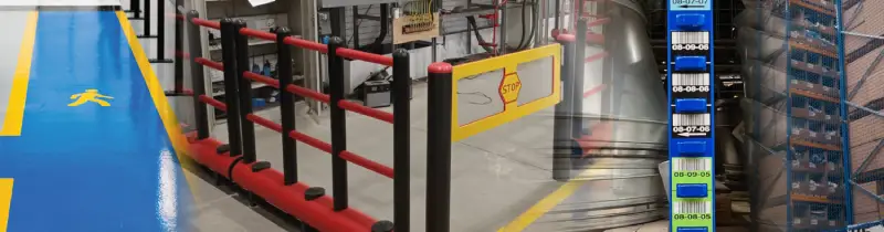 Banner image showing ELAN's services including line marking, safety barriers, labels and netting.