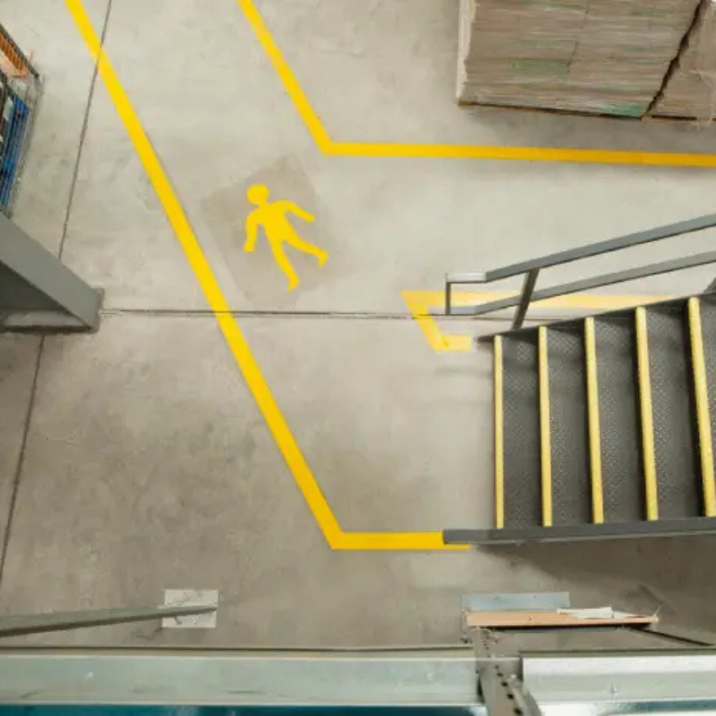 Warehouse safety floor markings highlighting operational areas
